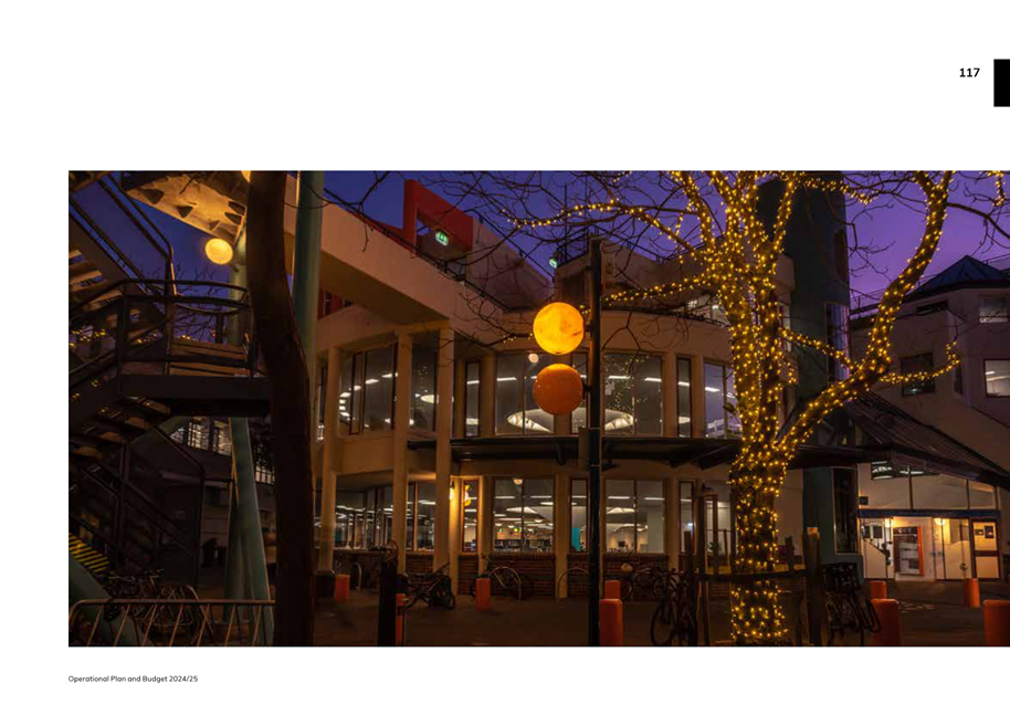A building with lights and trees

Description automatically generated